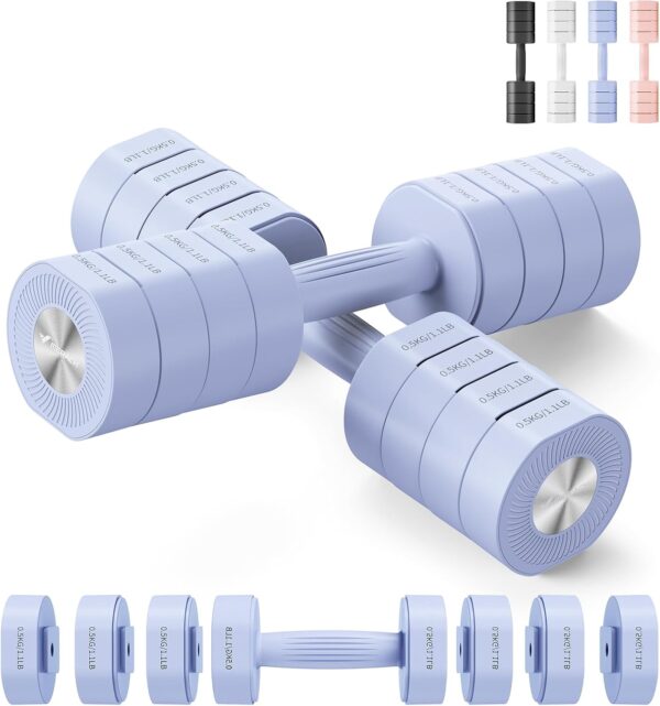 Dumbbell Set of 2, MERACH Adjustable Weight, Anti-slip Handle, Macaron Colors, Each 2.2/4.4/6.6/8.8 lbs, 4 in 1 Hand Weights for Women at Home