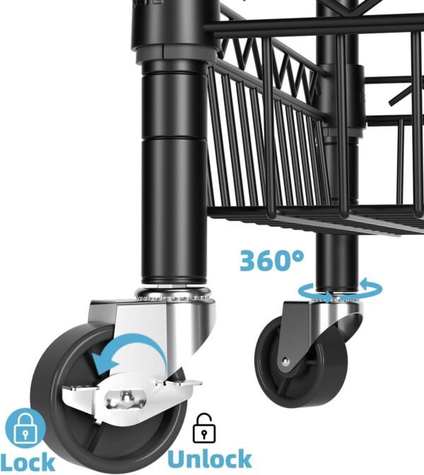 SINGAYE Dumbbell Rack Stand Only Yoga Mat Storage, Gym Equipment Storage, Cart for Organizing Workout Room, Home Gym Storage with Hooks and Wheels Black - Image 6