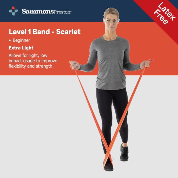 Sammons Preston Resistance Bands for Working Out, Non-Latex Exercise Bands, Resistance Bands for Physical Therapy, Improve Strength & Flexibility, Stretch & Tone Major Muscles, 5pk - Image 2