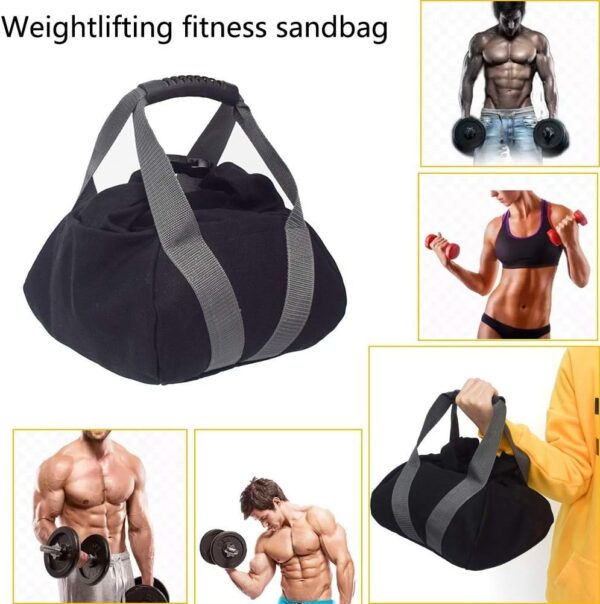 2 Pcs Adjustable Canvas-Kettlebell-Sandbag wtih Handle for Training Home Training, Yoga, Fitness (Black) - Image 3