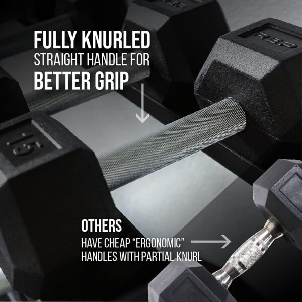 Rep Rubber Hex Dumbbell Sets with Racks. 5-50, 5-75, or 5-100 LB Sets available with Black, Blue or Red Racks to Match your Home Gym. For Strength Training, Conditioning, and Full-Body Workouts. - Image 2