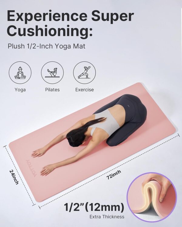 YOTTOY Yoga Mat，Extra Thick Yoga Mat (1/2inch),Professional TPE Exercise Mat,Non-Slip Workout Mat for Yoga, Pilates, Fitness, Barefoot Workouts, Home Gym Studio with Strap - Image 3