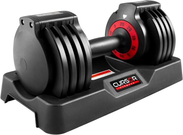 CURSOR FITNESS Adjustable Dumbbells, 5-IN-1 Quick Adjustable Weights Dumbbells, 25lbs, 55lbs Home Weight Strength Training, Single
