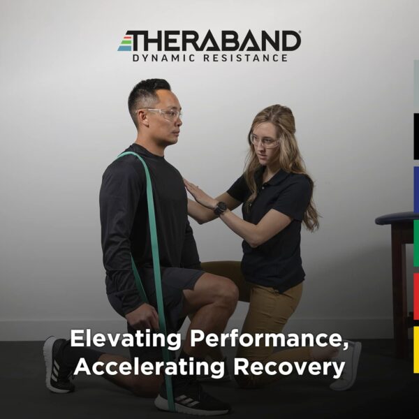 THERABAND High Resistance Bands, Set of 2 Elastic Super Bands for Improving Flexibility, Injury Rehab, & Full Body Workouts, Heavy Duty Stretch Bands for Lifting, 1 Light & 1 Medium Band - Image 5