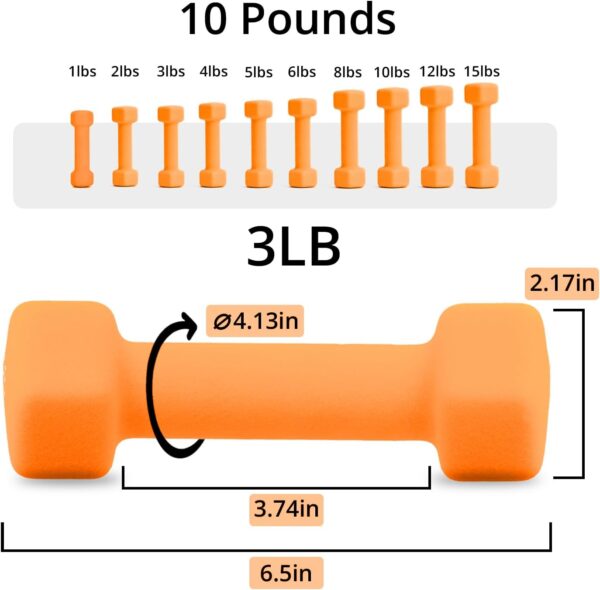 Portzon Weights Dumbbells 10 Colors Options Compatible with Set of 2 Neoprene Dumbbells Set,1-15 LB, Anti-Slip, Anti-roll, Hex Shape - Image 2