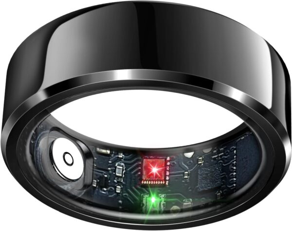 Smart Ring Health Tracker, Sleep Tracker Ring with Heart Rate, Waterproof Fitness Ring for Activity Monitoring/Steps/Distance/Calories, Air Gestures,Up to 7-Day Battery, for iOS and Android (Black,#8)