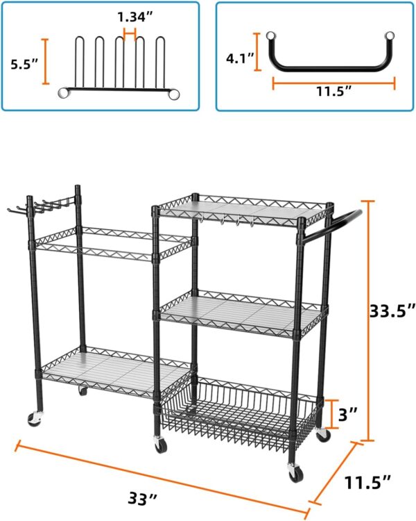 SINGAYE Dumbbell Rack Stand Only Yoga Mat Storage, Gym Equipment Storage, Cart for Organizing Workout Room, Home Gym Storage with Hooks and Wheels Black - Image 4
