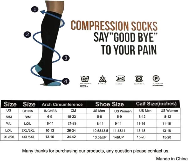 zuoge 6 Pairs Compression Socks Pack - Best Medical, Nursing, Travel & Flight Socks - Running & Fitness - 15-20mmHg - Image 5