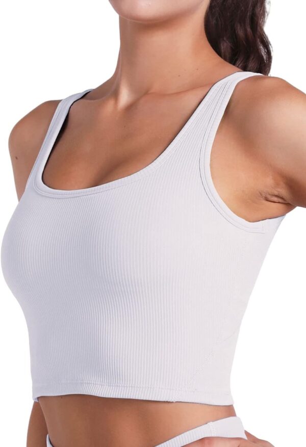FelFory Longline Sports Bra Tank Top Bra Tops for Women Seamless Sports Bra Ribbed Workout Tops Crop Tops Bra Fitness Yoga