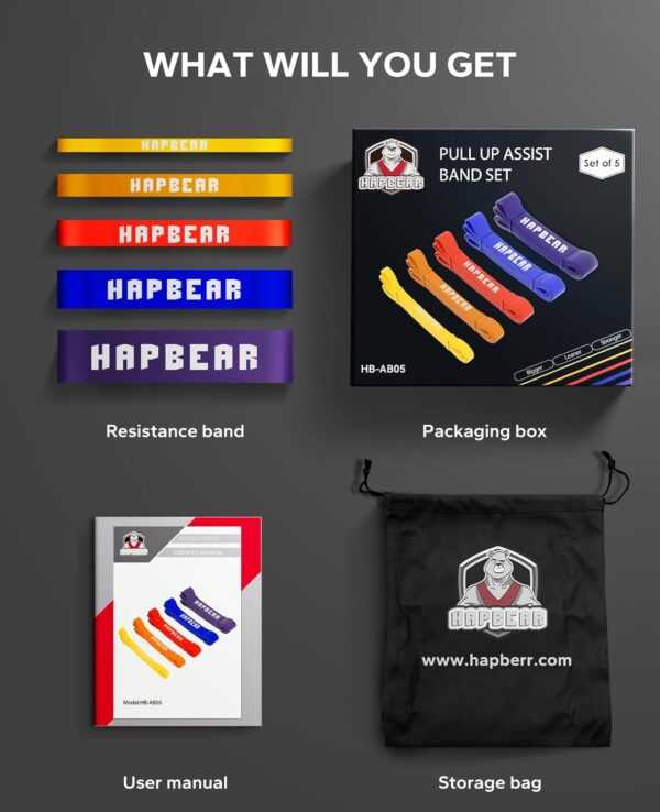 HAPBEAR Pull Up Assistance Bands - Resistance Band - Pull Up Bands - Exercise Bands Resistance Bands Set of 5 - Workout Bands for Working Out, Stretching, Physical Therapy, Muscle Training - Image 7