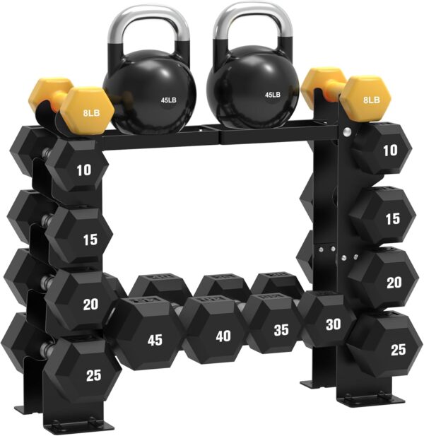 Dumbbell Rack 5 Tier 450LBS Capacity Weight Rack for Dumbbells Strength Training, Dumbbell Racks Weight Storage Organizer Racks for Dumbbells 8-30LBS, Kettlebells, Weight Plates Red and Black