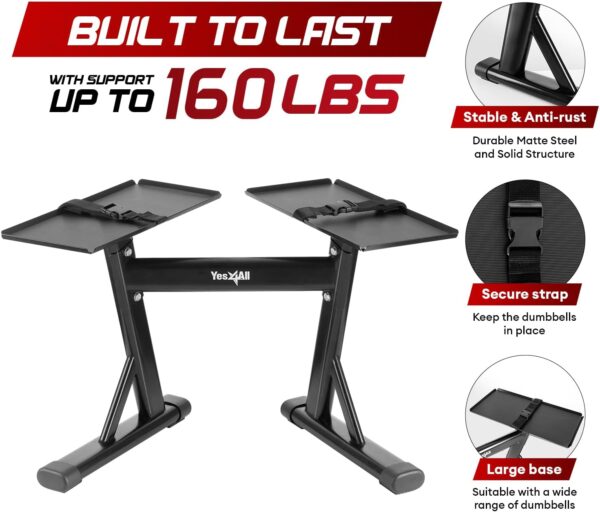 Yes4All Stand for Adjustable Dumbbells up to 160 Pound, Dumbbells Spotter Stand, Dumbbells Rack & Weight Rack with Strap, Convenience & Safety, Easy Storage, Use Expandable Dumbbells - Image 4