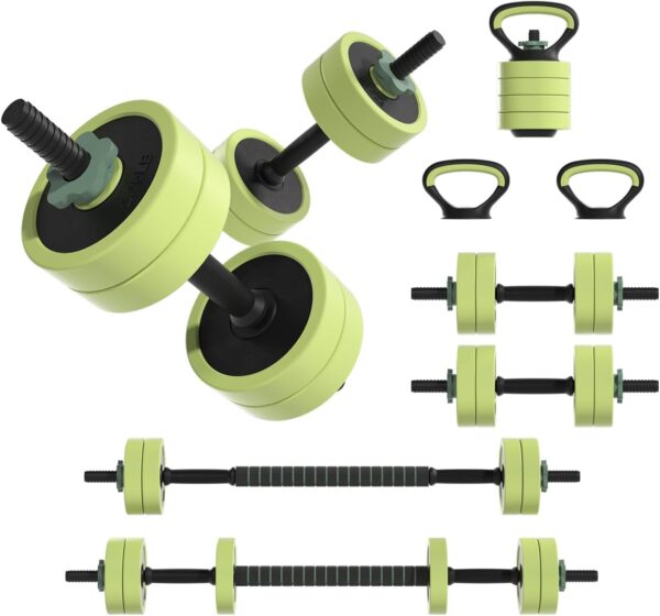 Adjustable Dumbbell Set 22/42/62LBS, 4-in-1 Free Weight Dumbbell Set Used as Kettlebell, Barbell, Dumbbell & Push-Up Stand, Iron Sand Weights Dumbbells with Connector for Home Gym