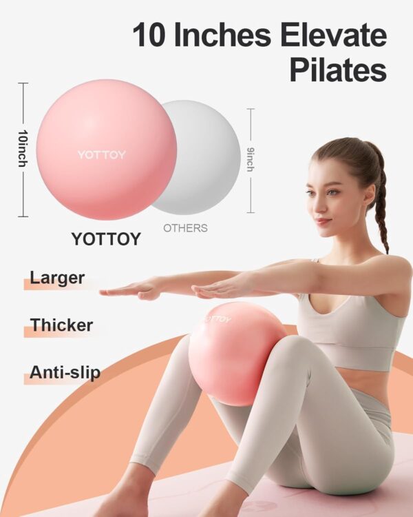 YOTTOY Pilates Ball, 10-inch Exercise Ball with Anti-Burst Technology for Stability, Stability Ball for Yoga, Pilates, Physical Therapy, Home Gym and Office Fitness Equipment - Image 2