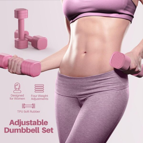 Adjustable Dumbbell Set of 2, 4 in 1 Free Weights Dumbbells Set for Women, Hand Weights for Women at Home, Each 2lb 3lb 4lb 5lb with TPU Soft Rubber Handle for Home Gym Exercise Training - Image 2