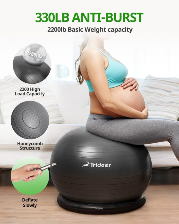 Trideer Ball Chair Yoga Ball Chair Exercise Ball Chair with Base & Bands for Home Gym Workout Ball for Abs, Stability Ball & Fitness Ball Seat to Relieve Back Pain - Image 4