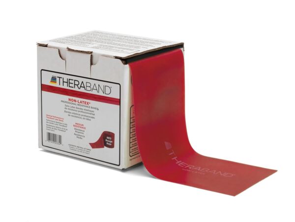 THERABAND Resistance Band 25 Yard Roll, Medium Red Non-Latex Professional Elastic Bands For Upper & Lower Body Exercise Workouts, Physical Therapy, Pilates, & Rehab, Dispenser Box, Level 3