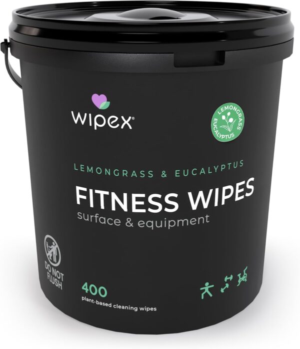 Wipex Gym Wipes Fitness Equipment Wipes, Plant-Based Cloth - Lemongrass, Eucalyptus and Vinegar Wipes to Clean Surfaces, Safe Yoga Mat Cleaner Wipes, All Purpose Gym Cleaner, 400 Count