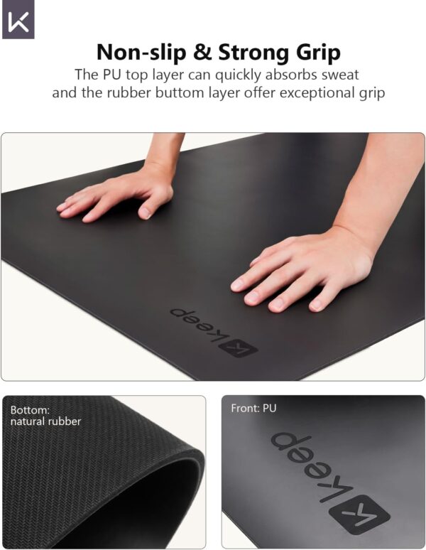 KEEP Professional Yoga Mat with Strap for Men and Women, 5mm Heavy High-Density Natural Rubber Mat for Premium Material Superior Grip, Non-Slip, Eco-Friendly 74"x26" Exercise Mat for Pilates and Fitness Workouts - Image 2
