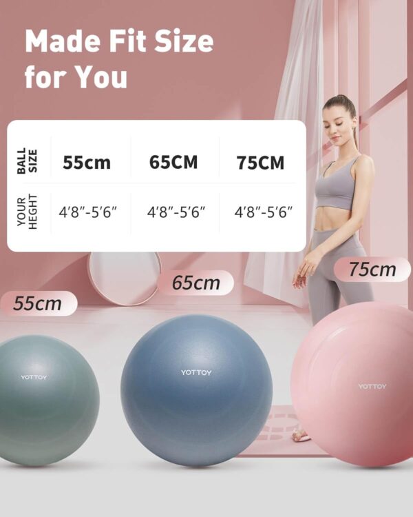 YOTTOY Anti-Burst Exercise Ball for Working Out, Yoga Ball for Pregnancy,Extra Thick Workout Ball for Physical Therapy,Stability Ball for Ball Chair Fitness with Pump - Image 8