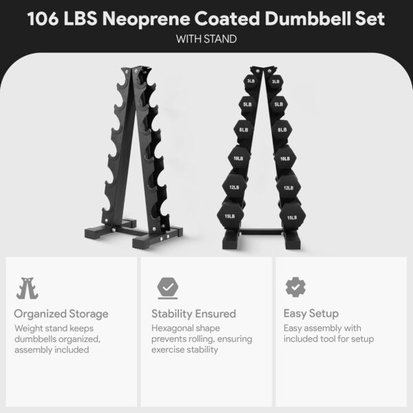 BalanceFrom Dumbbell Set with Stand, Neoprene Coated Hand Weights Home Gym Equipment, Black - Image 4