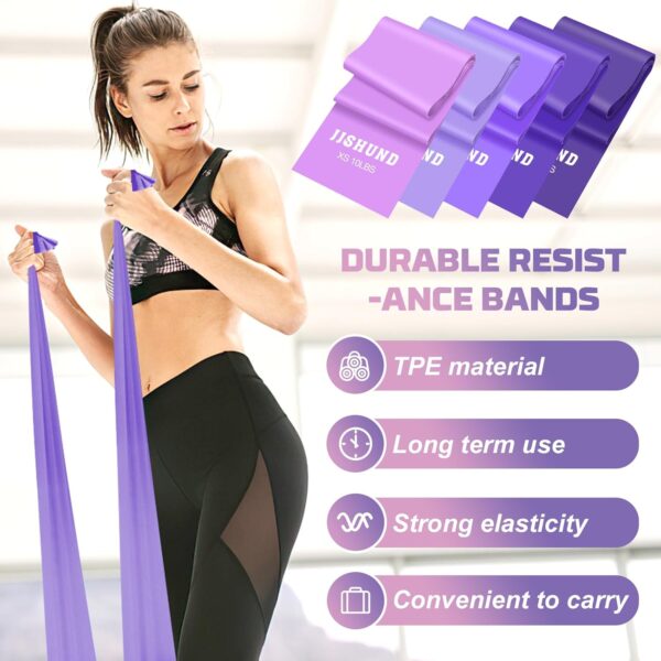 Resistance Bands Set, 5 Pcs Exercise Bands Elastic Stretch Bands for Yoga Pilates Fitness Stretching Strength Training, Workout Bands for Home Gym - Image 3