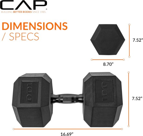 CAP Barbell 100 LB Coated Hex Dumbbell Weight with Black Handle - Image 4