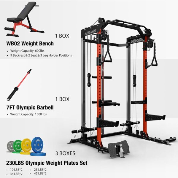 Mikolo Power Cage, 2000LB Squat Rack, Dual Pulley Cable Crossover System, Multi-function Free Weight Home Gym Workout Machine with Attachments - Image 2
