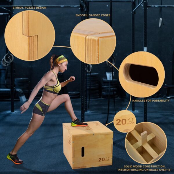 Yes4All 3-in-1 Wooden Plyo Box - Plyometric Jump Box for Home Gym and Outdoor Workouts, 450 lbs Box Jump - Image 3