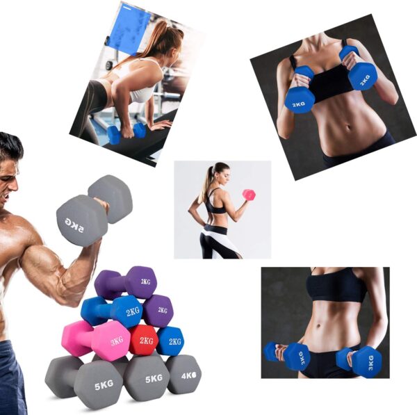 Portzon Weights Dumbbells 10 Colors Options Compatible with Set of 2 Neoprene Dumbbells Set,1-15 LB, Anti-Slip, Anti-roll, Hex Shape - Image 8