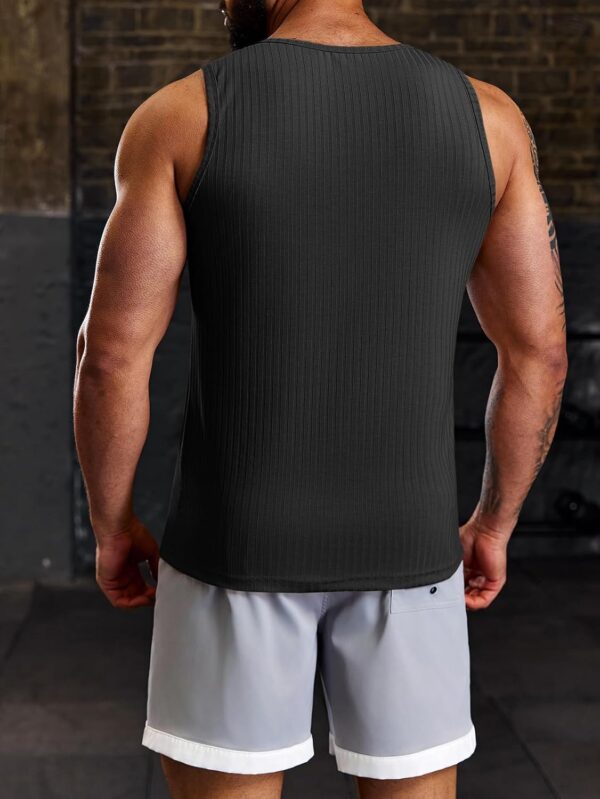 Runcati Men's Ribbed Tank Tops 2 Pack Knit Sleeveless Workout T Shirt Muscle Gym Fitness Tee - Image 3