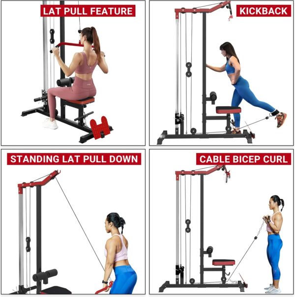 ER KANG LAT Tower, LAT Pull Down and LAT Row Cable Machine with Flip-Up Footplate, High and Low Pulley Station with AB Crunch Harness, Home Gym Back Exercise Weight Machine - Image 6