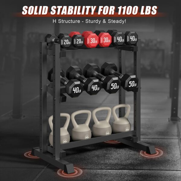 3-Tier Dumbbell Rack Stand Only, 1100LB Capacity Adjustable Weight Rack for Home Gym, Heavy-Duty Weight Stand for Dumbbells & Kettlebells(Rack Only) - Image 2