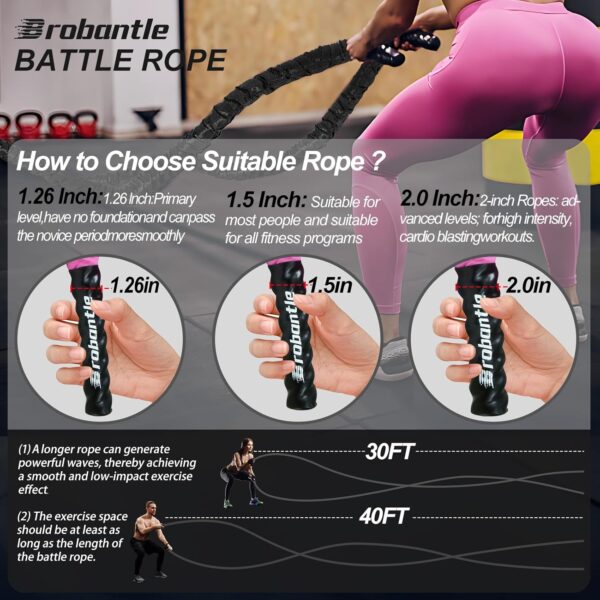 Battle Rope Battle Ropes for Exercise Workout Rope Exercise Rope Battle Ropes for Home Gym Heavy Ropes for Exercise Training Ropes for Working Out Weighted Workout Rope Exercise Workout Equipment - Image 3