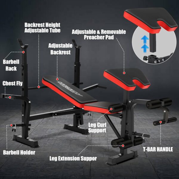 OPPSDECOR 660lbs 6 in 1 Weight Bench Set with Squat Rack Adjustable Workout Bench with Leg Developer Preacher Curl Rack Fitness Strength Training for Home Gym - Image 3