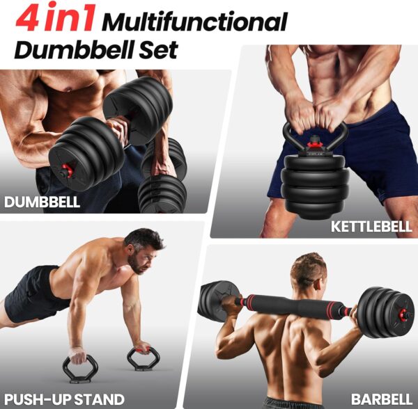 Adjustable dumbbell set, 55/70lbs Free Weights set with upgraded nut, 4 in 1 Weight Set Used as Kettlebells, Barbell, Push up Stand, Fitness Exercise for Home Gym Suitable Men/Women - Image 2