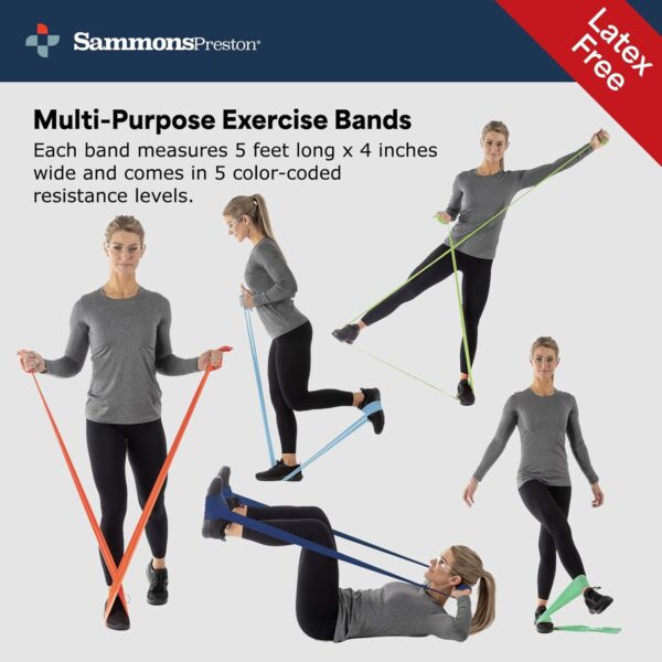 Sammons Preston Resistance Bands for Working Out, Non-Latex Exercise Bands, Resistance Bands for Physical Therapy, Improve Strength & Flexibility, Stretch & Tone Major Muscles, 5pk - Image 10