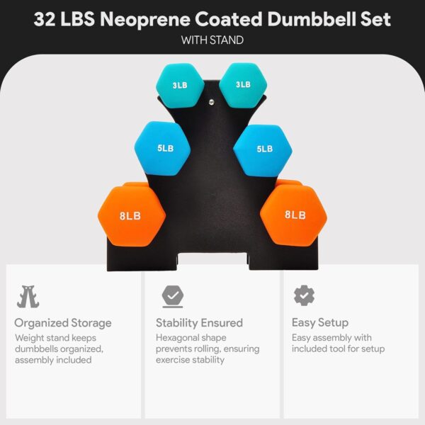BalanceFrom Dumbbell Set with Stand, Neoprene Coated Hand Weights Home Gym Equipment - Image 2