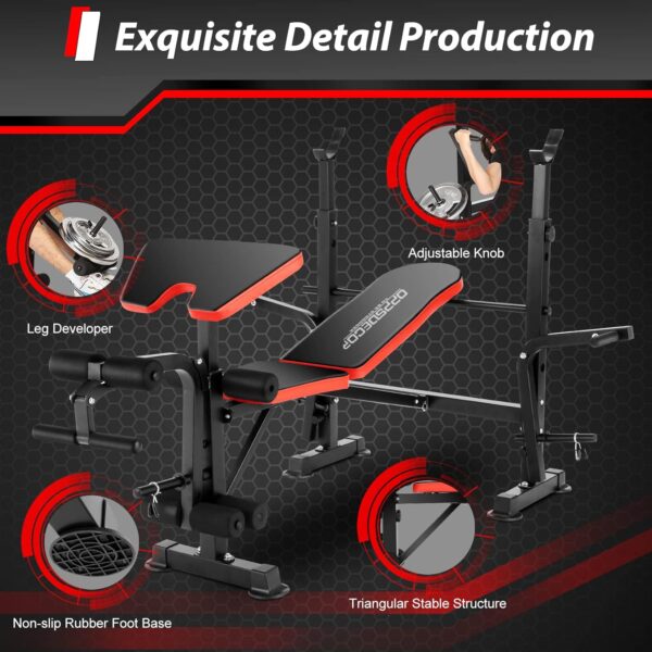 OPPSDECOR 6 in 1 660lbs Weight Bench Set with Squat Rack, Bench Press Set with Barbell Rack, Adjustable Incline Strength Training Workout Bench with Leg Developer Preacher Curl for Home Gym PXZXYX1 - Image 4