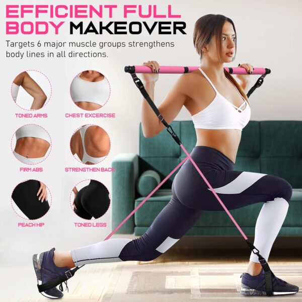 Pilates Bar Kit with Resistance Bands, Multifunctional Pilates Bar for Women & Men with Heavy-Duty Metal Adjustment Buckle, Pilates Home Equipment for Full BodyWorkouts - Image 4