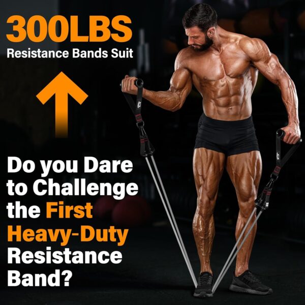 Heavy Resistance Bands for Working Out, 300LBS Exercise Bands with Handles, Workout Bands for Men, Weight Fitness Bands Set for Muscle Training, Strength, Slim, Yoga, Home Gym Equipment - Image 5