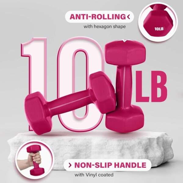Yes4All Vinyl Hexagon Dumbbell - Dumbbells Set of 2 Hand Weights for Home Gym & Strength Training (2-15 lbs Weight Options) - Image 4