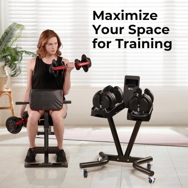 Lifepro Adjustable Dumbbell Stand Rack - Compatible with PowerFlow Plus, PowerUp Plus, and for More Brands- Phone Holder, featured Castors - Home Gym Storage and Convenient Strength Training - Image 6