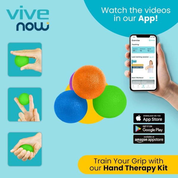 Vive Squeeze Balls for Hand Therapy, Exercise, Arthritis (w/ Rehab Video App) - Grip Strengthener Occupational Equipment for Finger, Wrist, Carpal Tunnel, Pain Relief, Stress - Resistance Strength Squeezing Egg Trainer - Image 2