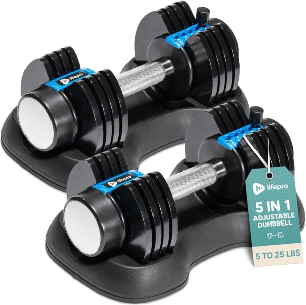 Lifepro Adjustable Dumbbells Set/Single - 15lb 43lb 55lb 25 lb Dumbbell Sets with Rack - Quick Adjust, Secure Grip weights dumbbells set - Compact Hand Weights for Women/Men at Home Gym