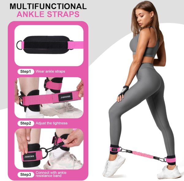 Ankle Resistance Bands with Cuffs, 3 Level Ankle Bands for Working Out, Resistance Bands for Legs and Butt, Glutes Workout Equipment for Kickbacks Hip Fitness Training, Exercise Bands for Women - Image 4