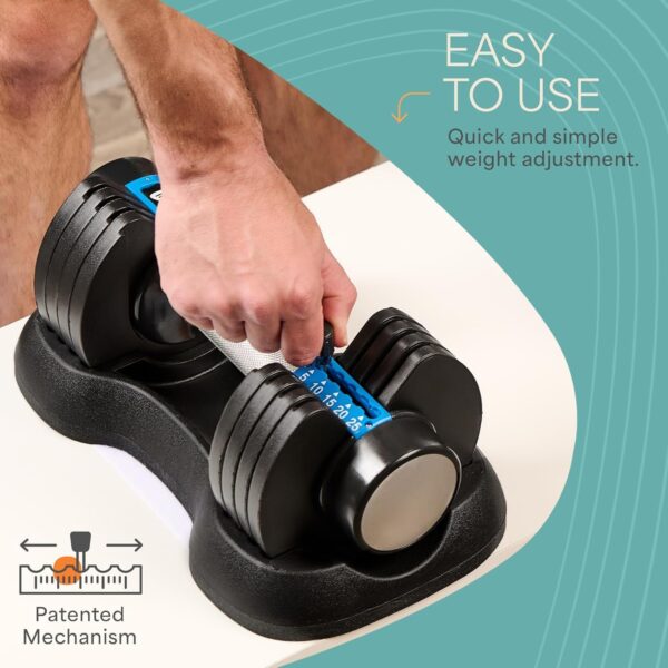 Lifepro Adjustable Dumbbells Set/Single - 15lb 43lb 55lb 25 lb Dumbbell Sets with Rack - Quick Adjust, Secure Grip weights dumbbells set - Compact Hand Weights for Women/Men at Home Gym - Image 3