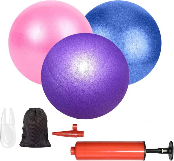 3Pcs Mini Pilates Exercise Yoga Ball, 6 Inch Small Inflatable Exercise Yoga Ball,Core Training and Physical Therapy Equipment, with Pump(Purple/Blue/Pink)