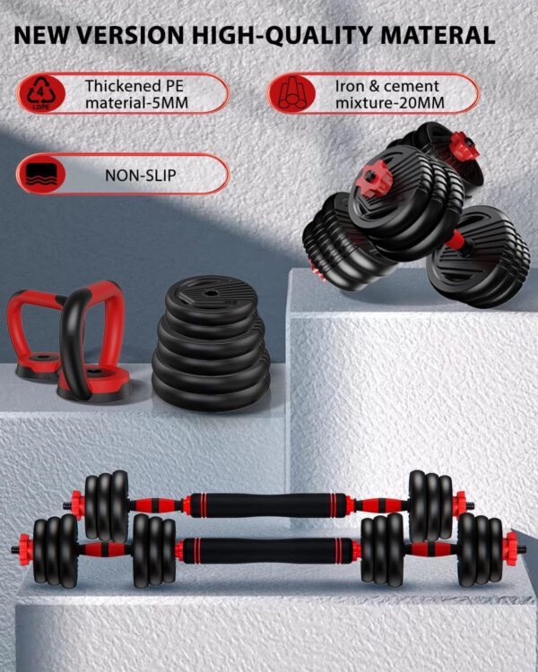 Adjustable Dumbbells, 10/25/35/55/70/90lbs Free Weight Set with Connector, 4 in1 Dumbbells Set Used as Barbell, Kettlebells, Push up Stand, Fitness Exercises for Home Gym Suitable Men/Women - Image 8