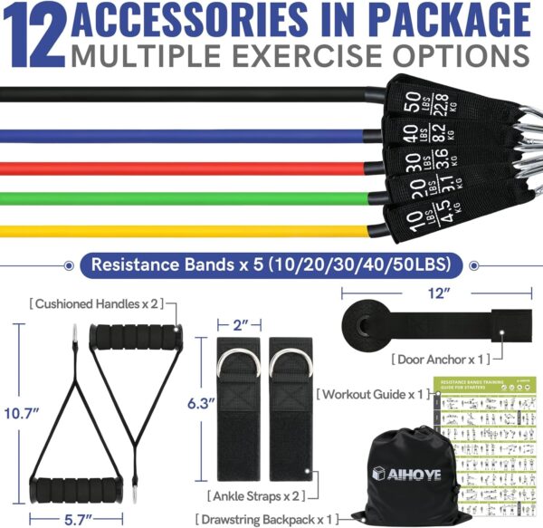 Aihoye Resistance Bands for Working Out Exercise Bands Resistance Bands Set Fitness Bands Stretch Bands for Exercise Band Workout Bands Resistance Band Door Anchors Work Out Bands for Exercise - Image 7